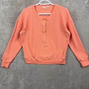 SUNDRY‎ Womens Top XS Thermal Henley Oversized Long Sleeve Coral Half Button